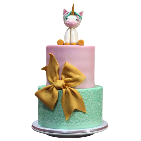 Elegant Unicorn with Gold Bow Custom Cake